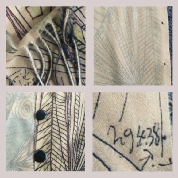 Cubist Abstract Art Line Drawing Flannel Buttoned Wrap Shawl Poncho Scarf - Picture 14 of 16